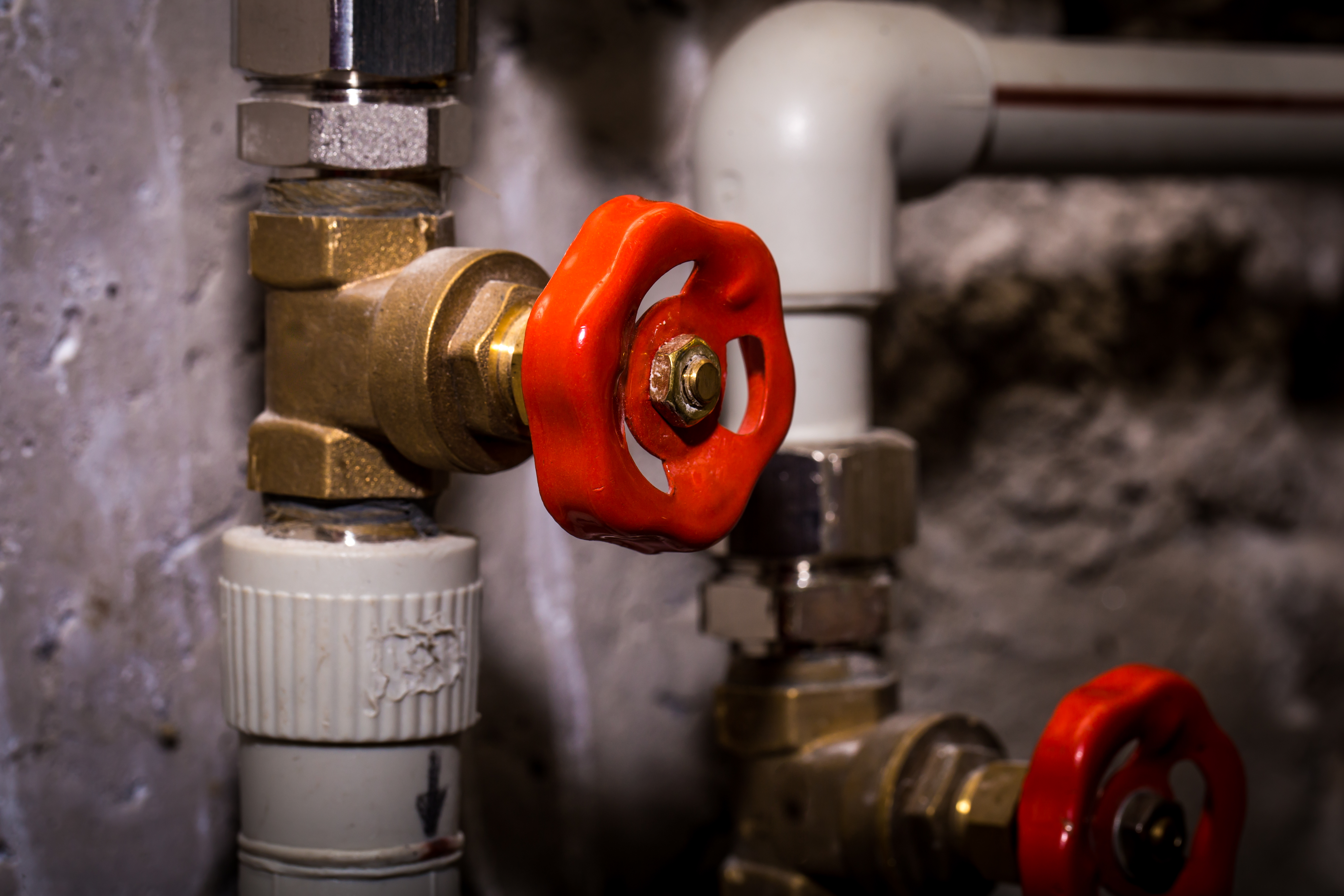 Services piping with taps, central heating system